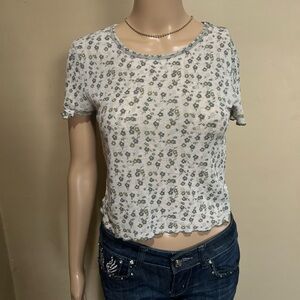 American Eagle Outfitters Floral Short Sleeve Top - White and Green